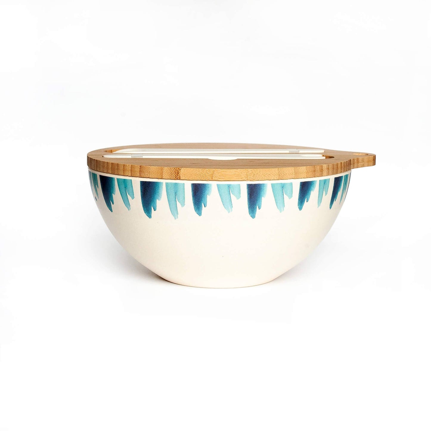 Bamboo Bowls with Blue Wave Design