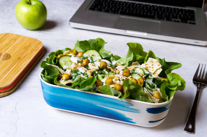 Bamboo Lunch Box with blue wave design