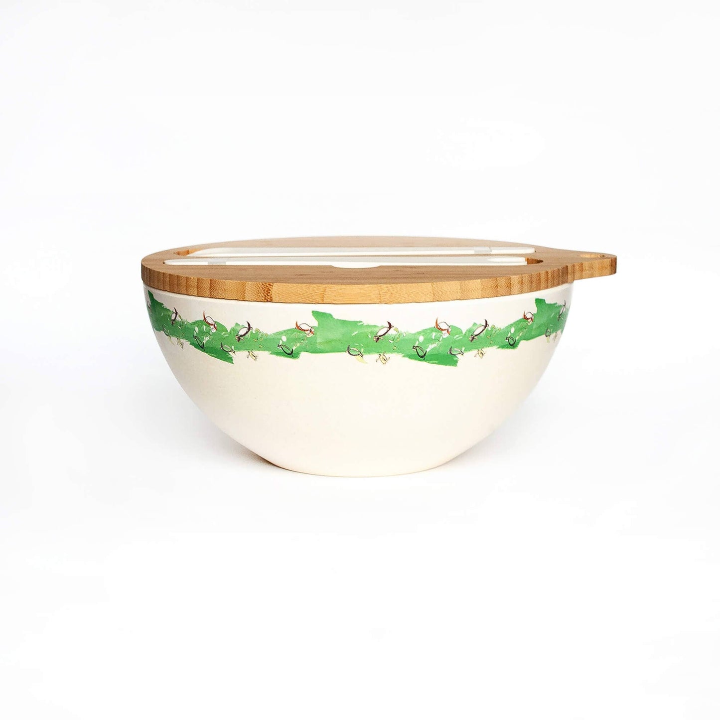 Bamboo Bowl with Green Turtle Design