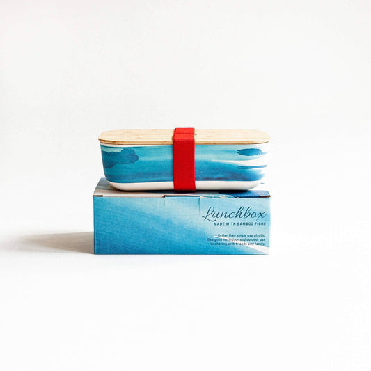 Bamboo Lunch Box with blue wave design