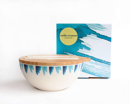 Bamboo Bowls with Blue Wave Design
